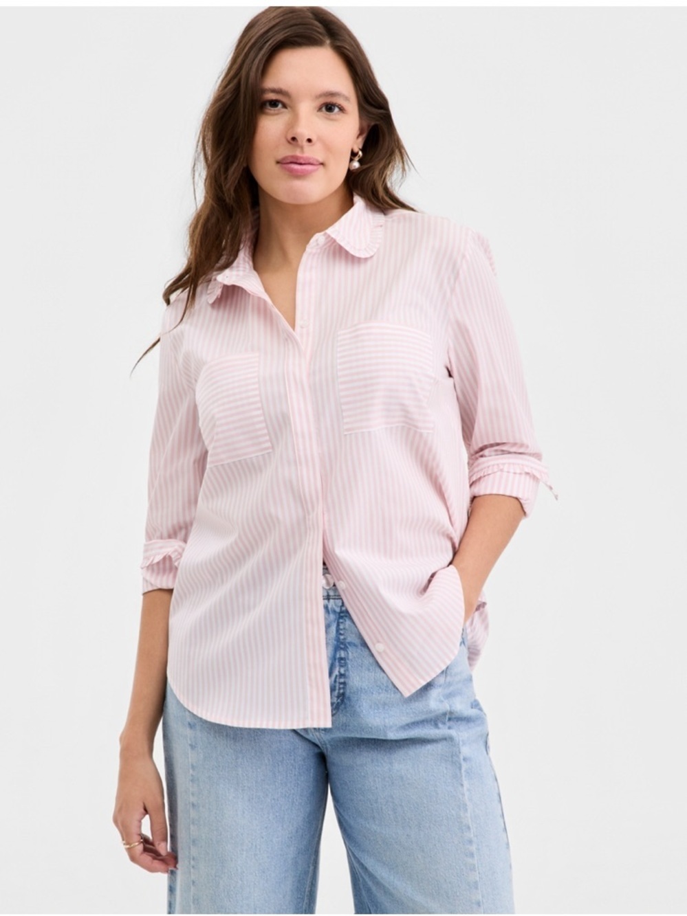NWOT Relaxed Pink Striped Button-Down Shirt for Women